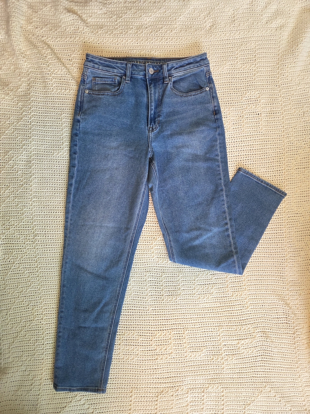 American Eagle Stretch Mom Jeans  Classic Medium Blue Straight-Leg Jeans